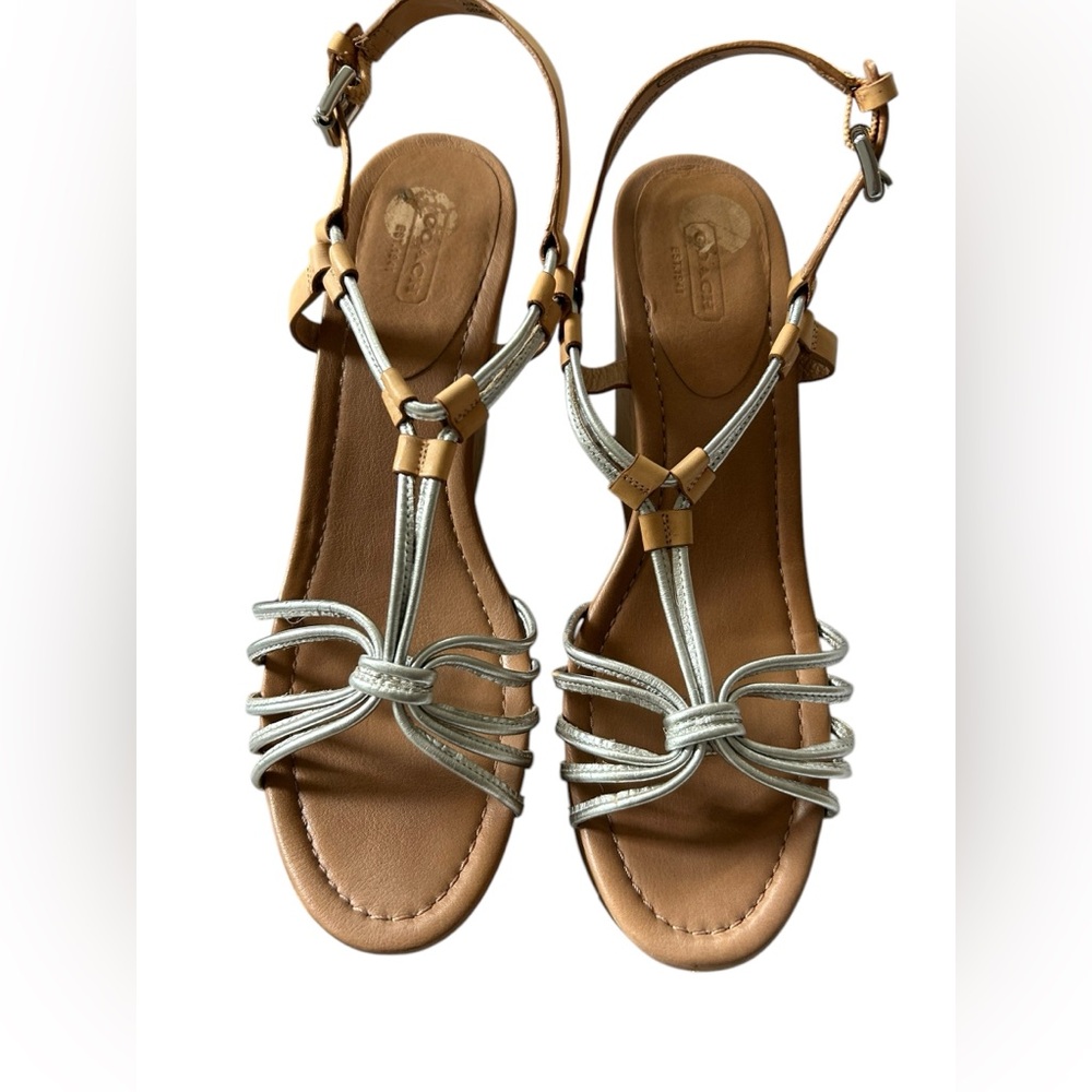 Coach Georgiana wedge strappy sandals silver Size 11 - Picture 9 of 10